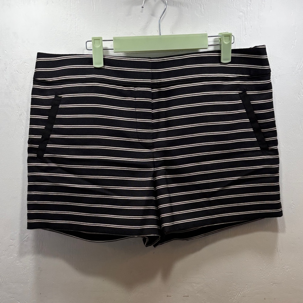LOFT The Rivera Short | Black & White Striped High Waist Short Shorts Size 12